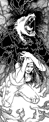 Crinos werewolf pen and ink illustration